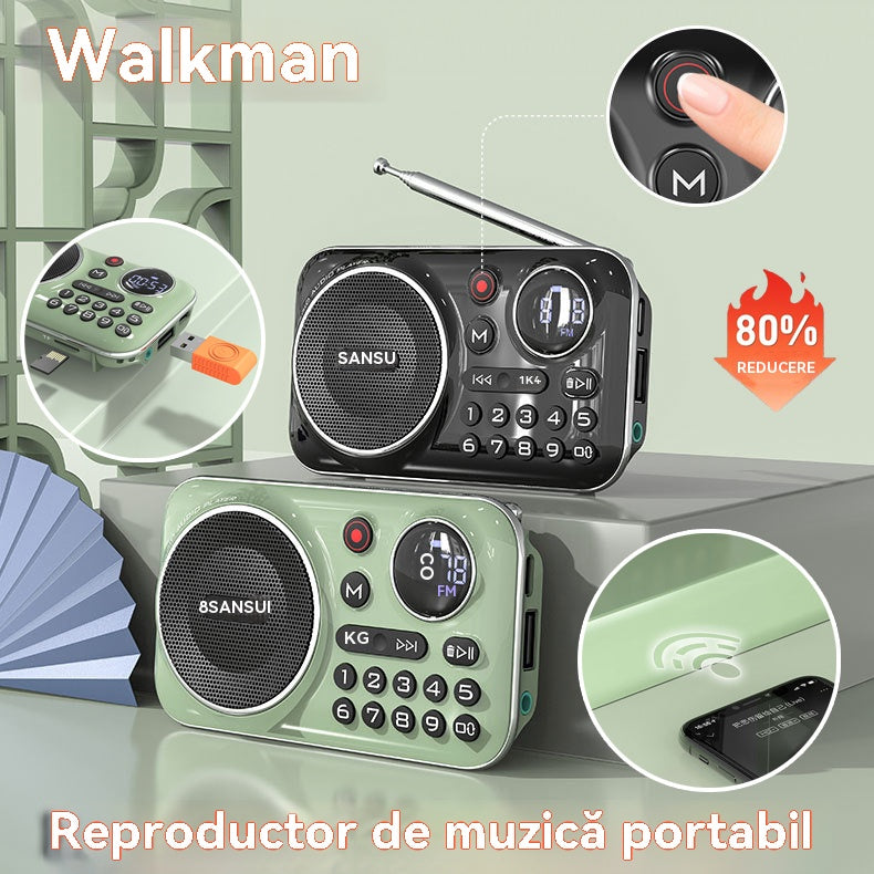 🎁【Ofertă limitată】Player muzical portabil cu radio Bluetooth, poate introduce carduri și unități flash USB