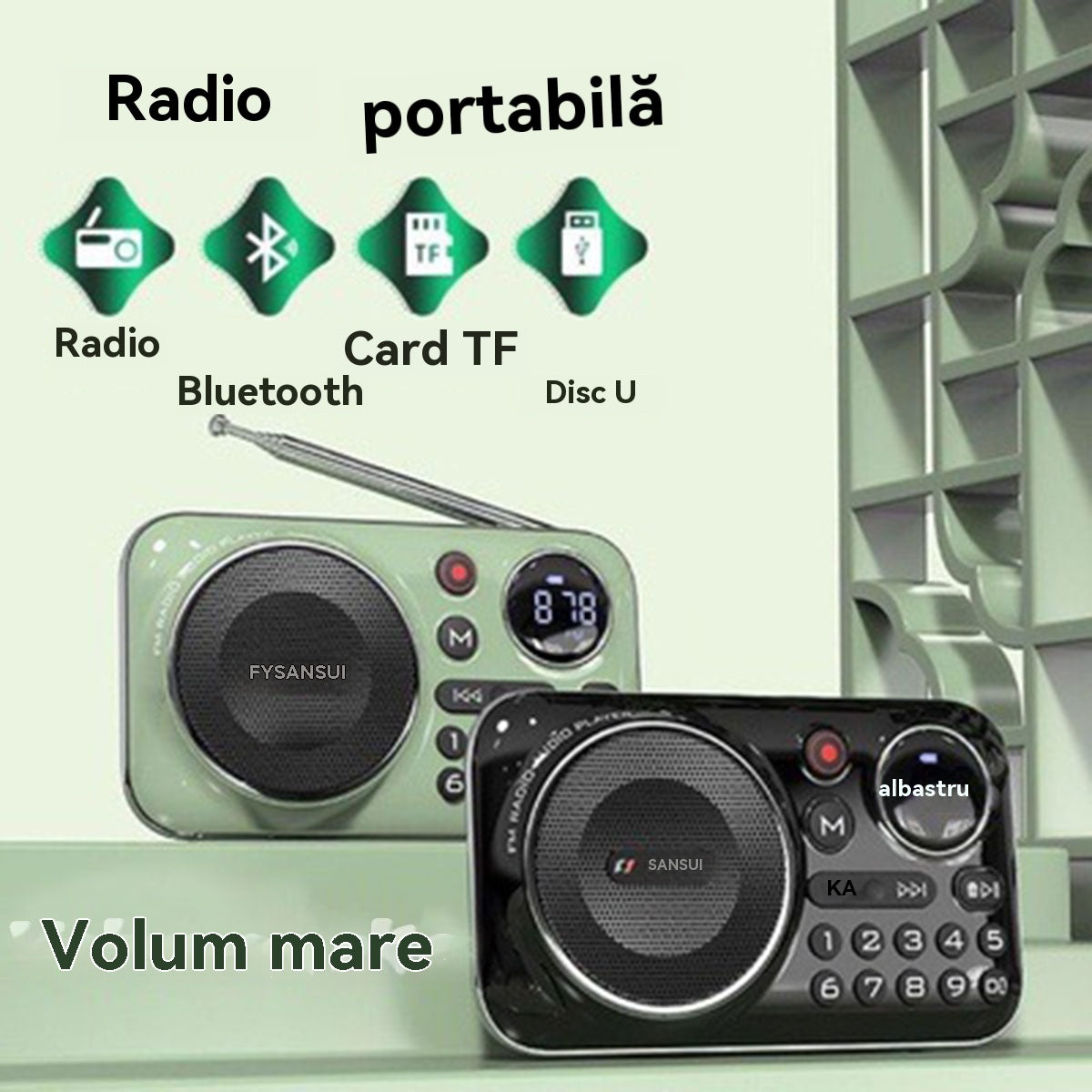🎁【Ofertă limitată】Player muzical portabil cu radio Bluetooth, poate introduce carduri și unități flash USB